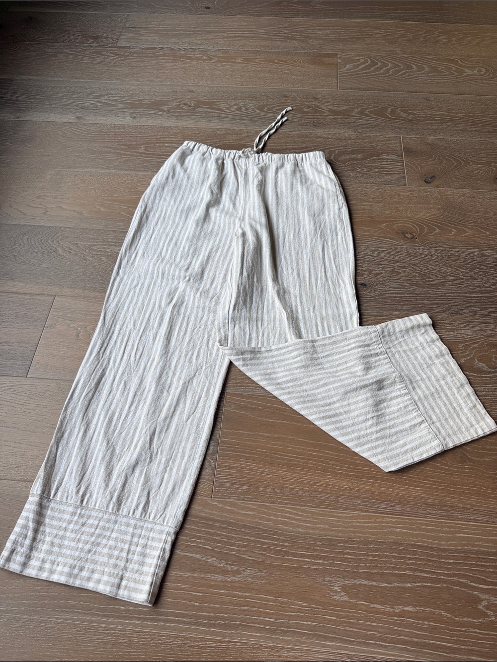Light Gray Striped Wide-Leg Pull-On Pants